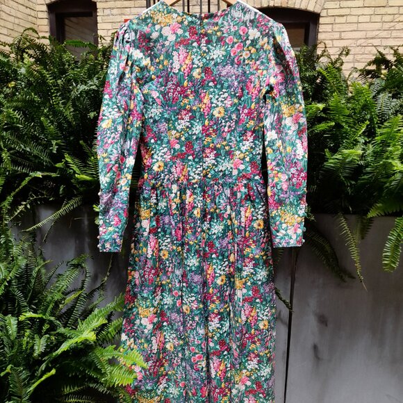 Vintage 80s Victorian Floral Dress with Lace Size Small Handmade 36" Bust - Picture 10 of 16
